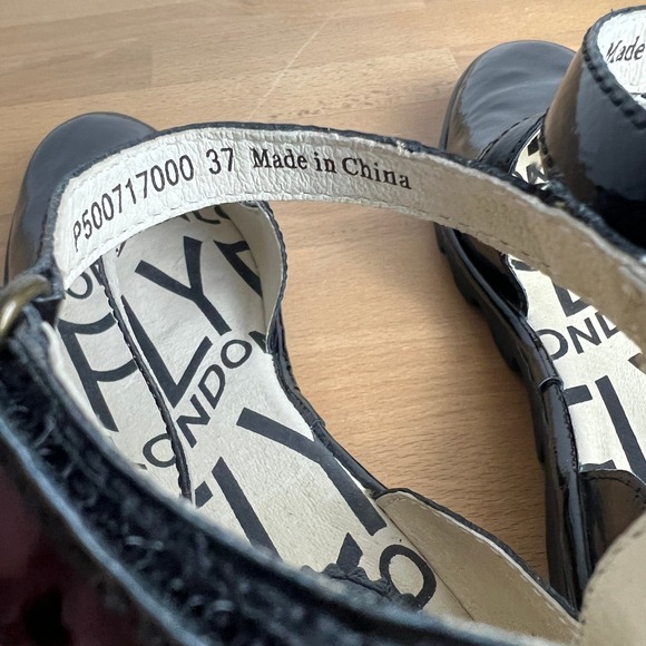 Fly London Black Patent Leather Mary Jane Wedge Strap Sandal Heels - Picture 6 of 11